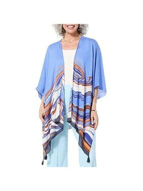 Vince Camuto Women's Wave Stripe Flowy Topper Blue Missy OS